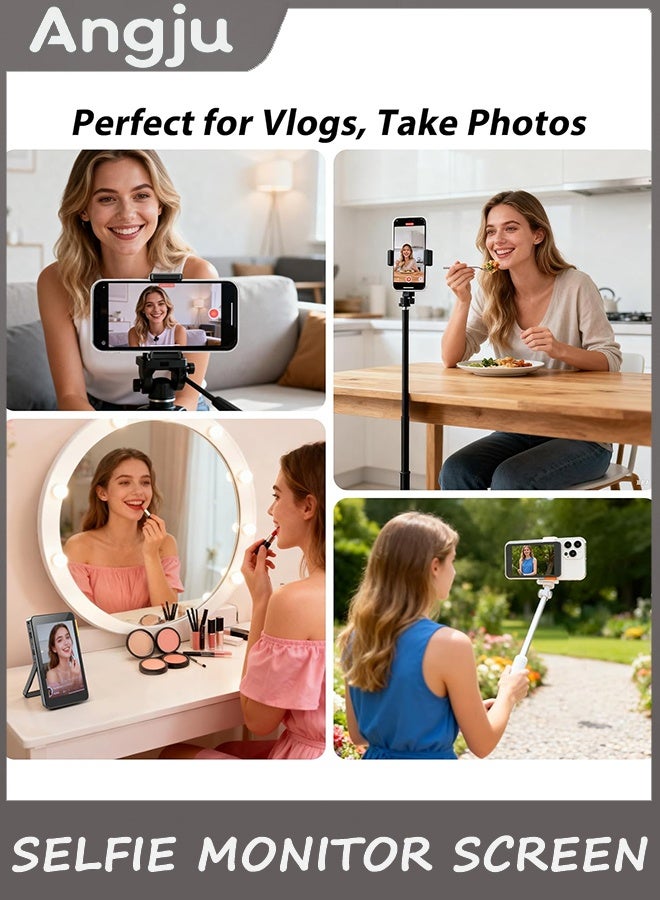 Angju Vlog Selfie Monitor Screen iPhone, Magnetic Wireless Screen Mirroring Back Camera Monitor with Desktop Stand, 3-Level Brightness,Selfie Monitor Built-in Speaker for YouTube TikTok Live Streaming - Image 5